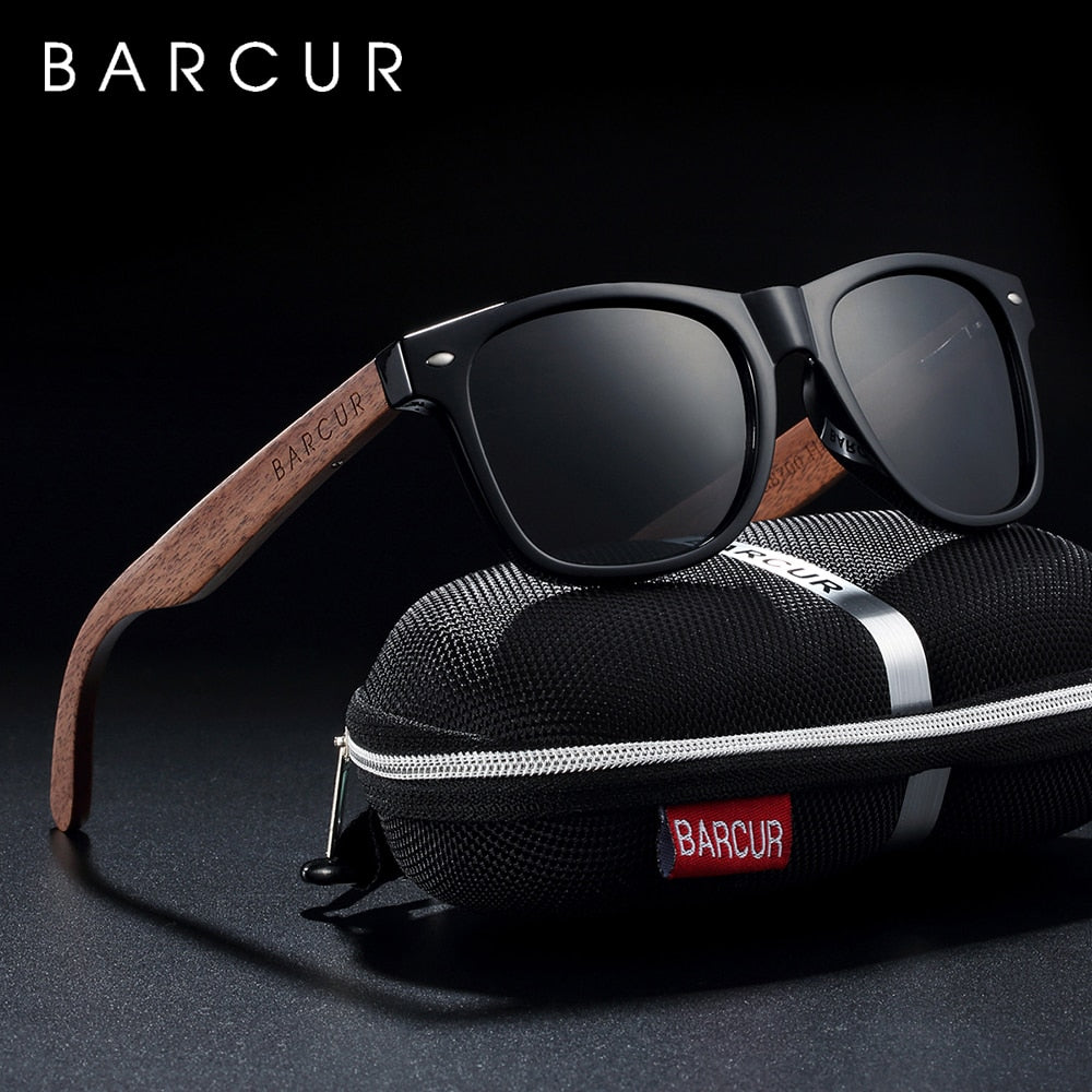 BARCUR High Quality Black Walnut Sunglasses Anti-Reflecti Men Women Mirror Sun Glasses Male UV400 Wooden Sunglass Shades Oculos - KiwisLove