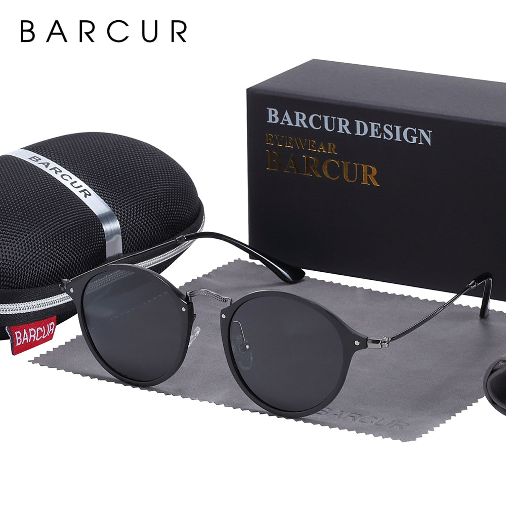 BARCUR Aluminum Magnesium Vintage Sunglasses For Men Polarized Round Sun Glasses Women Retro Eyewear Oculos Masculino - KiwisLove