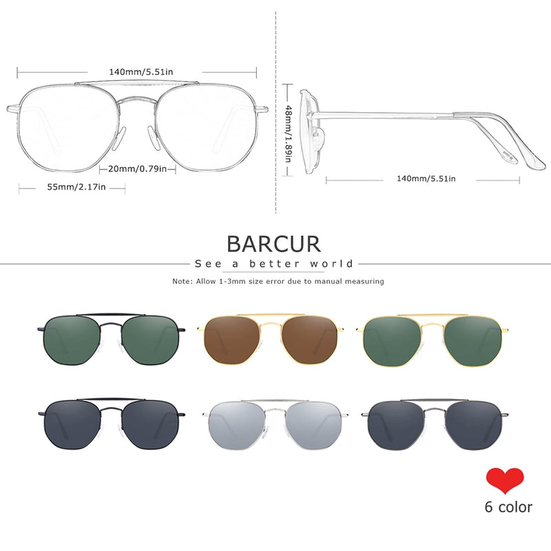 BARCUR Original Square Sunglasses For Men Polarized Women Hexagon Sun Glasses Oculos De Sol Gafas Lunette De soleil femme - KiwisLove