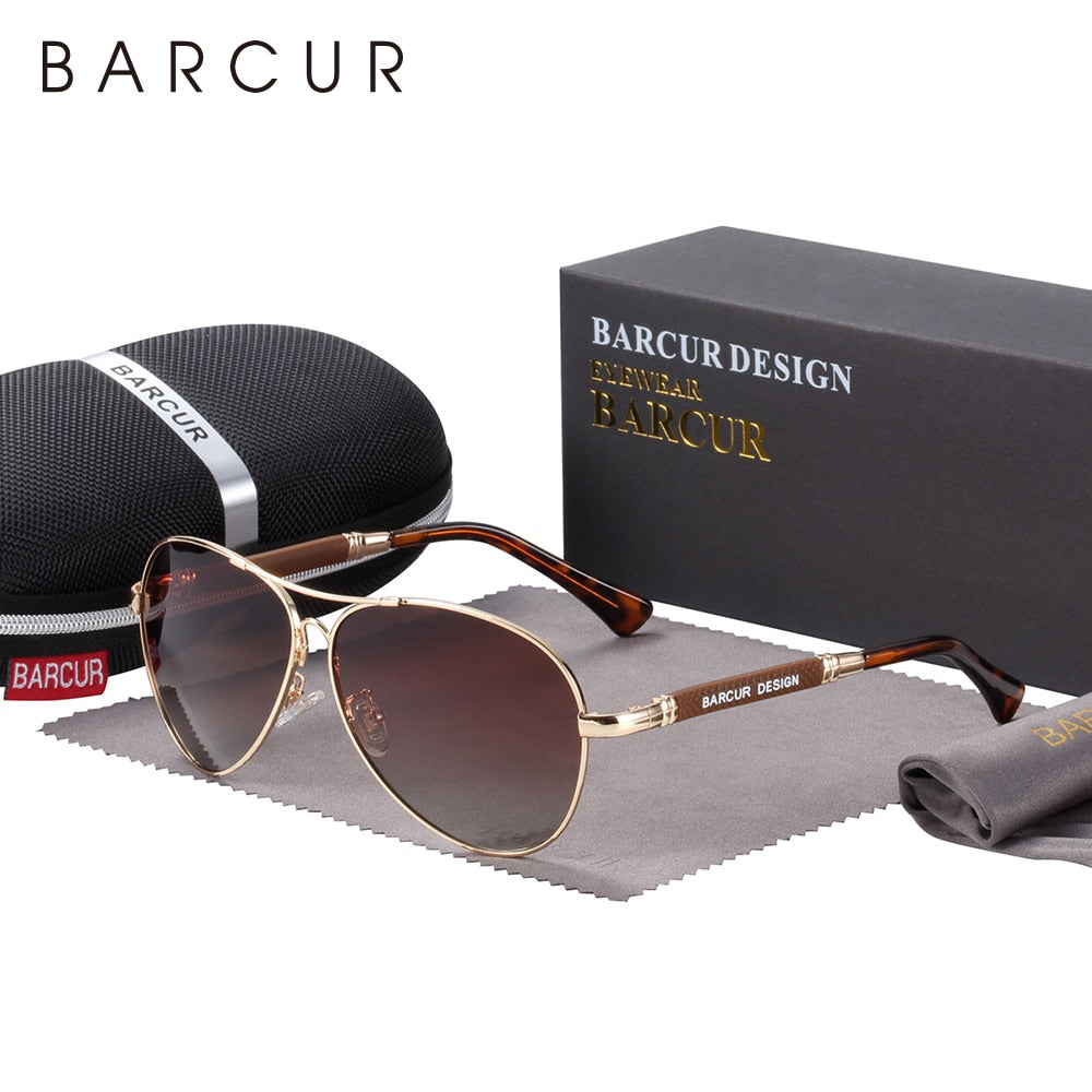 BARCUR Design Titanium Alloy Sunglasses Polarized Men's Sun Glasses Women Pilot Gradient Eyewear Mirror Shades Oculos De Sol - KiwisLove