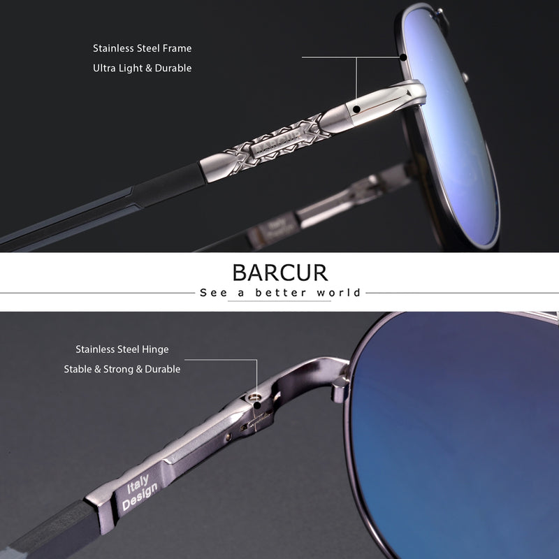 BARCUR Fashion Glasses Hot Style Men sunglasses Polarized UV400 Protection Driving Sun Glass Male Oculos De Sol - KiwisLove