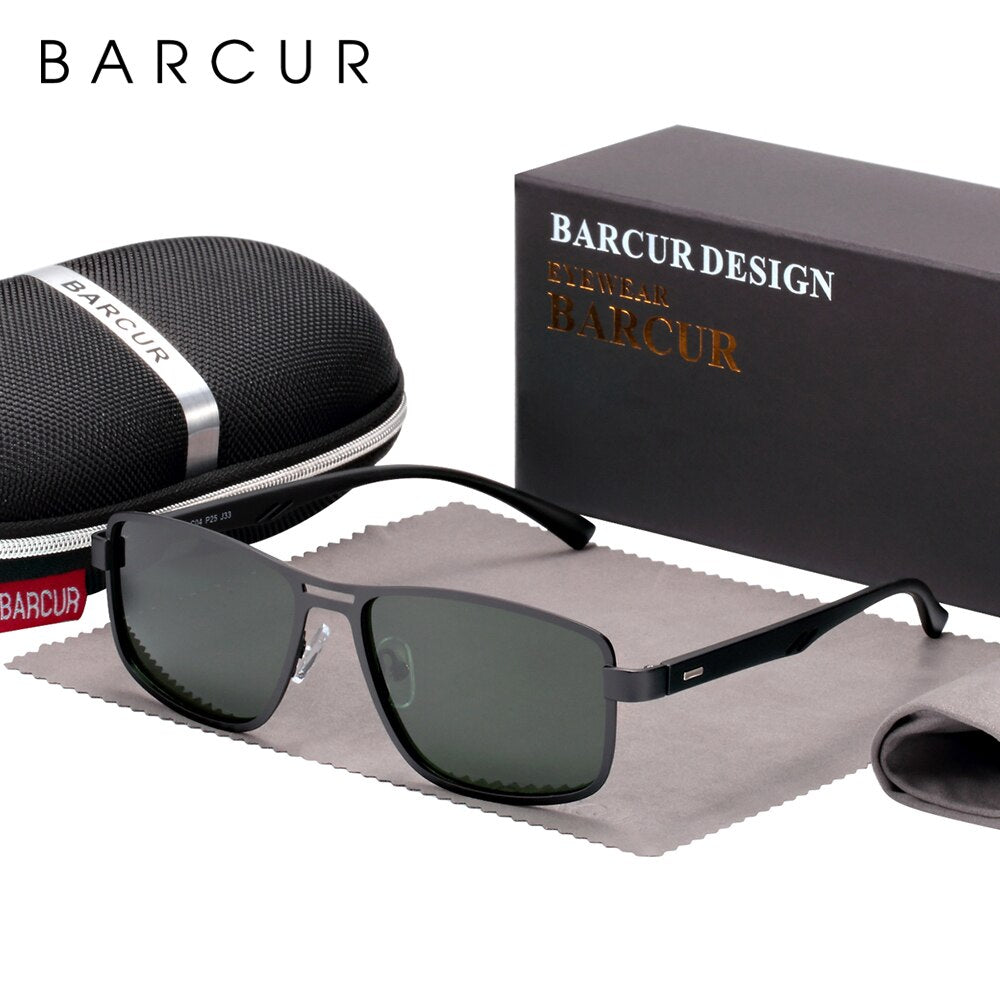 BARCUR Polarized Men Sunglasses Square Stainless Steel Frame TR90 Sun glasses Oculos De Sol gafas - KiwisLove