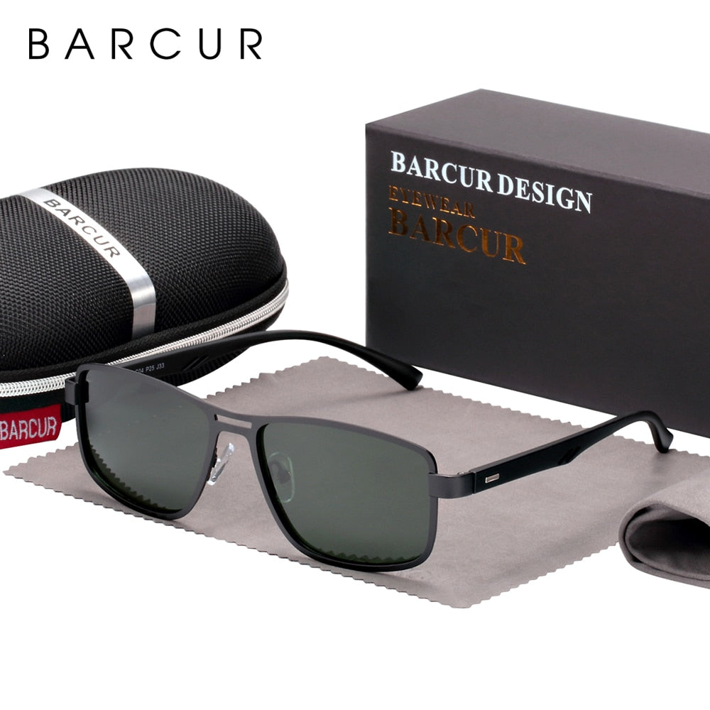 BARCUR Polarized Men Sunglasses Square Stainless Steel Frame TR90 Sun glasses Oculos De Sol gafas - KiwisLove