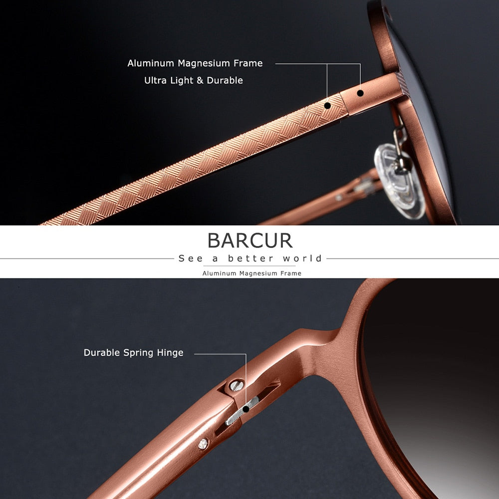 BARCUR Man Round Sunglasses Men Ultra Light Glasses Retro Vintage Women Sun Glasses UV400 Eyewear Accessory - KiwisLove