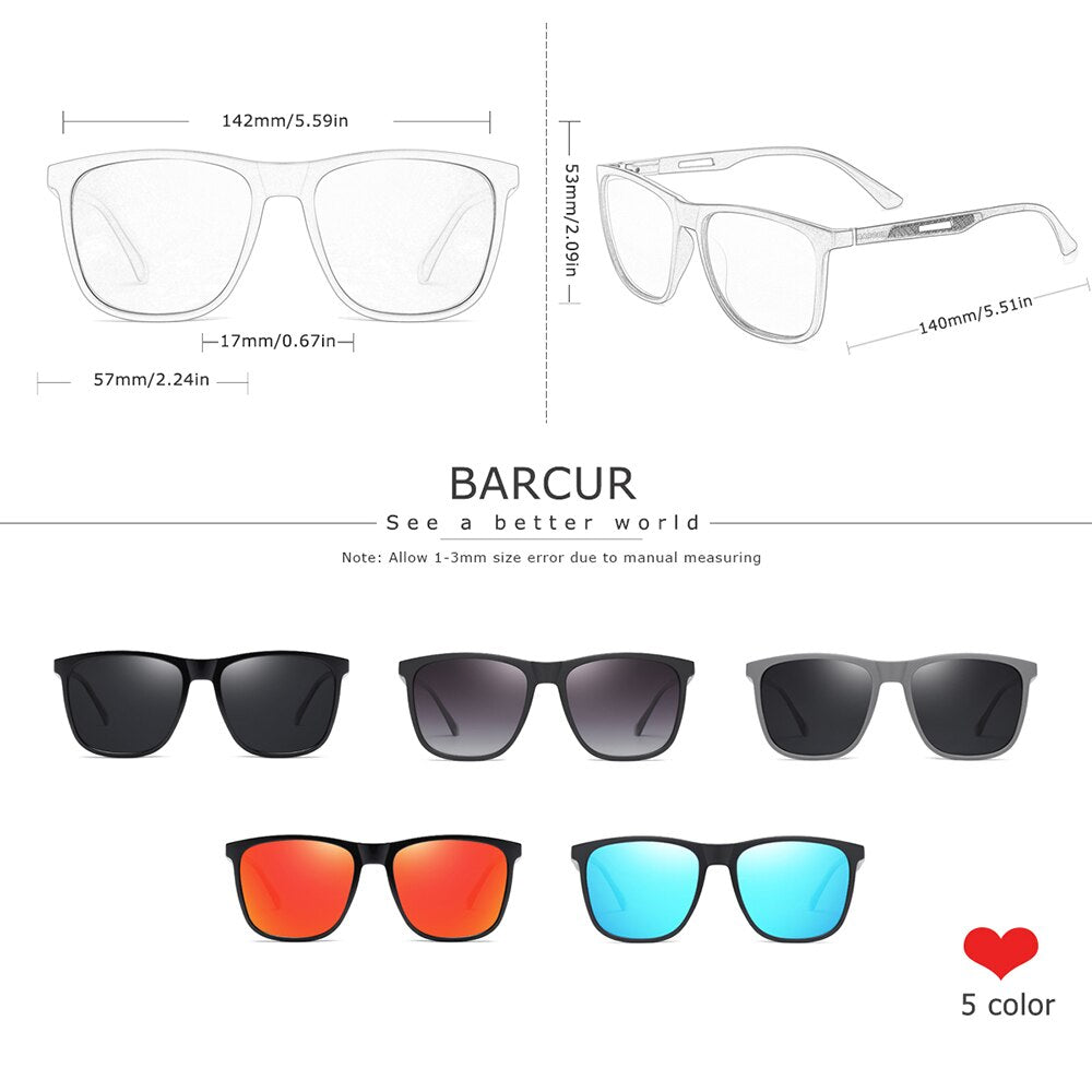 BARCUR Square Sun Glasses for Men Sports Polarized Sunglasses Women Aluminium Magnenium Temples TR90 Frame Oculos De Sol Gafas - KiwisLove