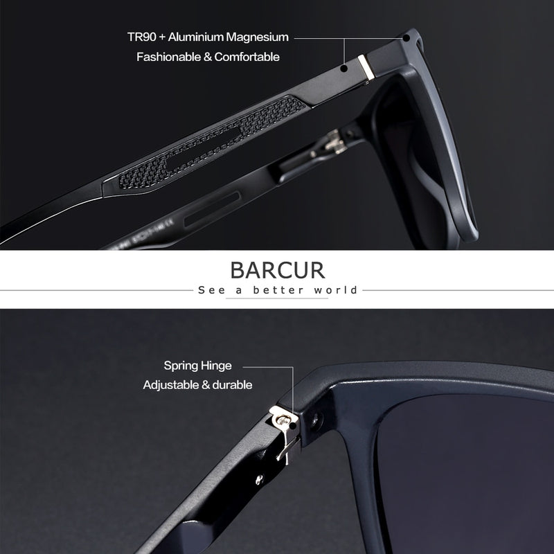 BARCUR Square Sun Glasses for Men Sports Polarized Sunglasses Women Aluminium Magnenium Temples TR90 Frame Oculos De Sol Gafas - KiwisLove