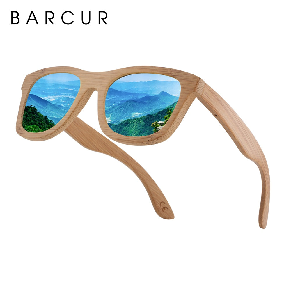 BARCUR Retro Square Men Sun Glasses Women Polarized Sunglasses Natural Bamboo Handmade Wood Sunglasses Beach Wooden UV400 - KiwisLove