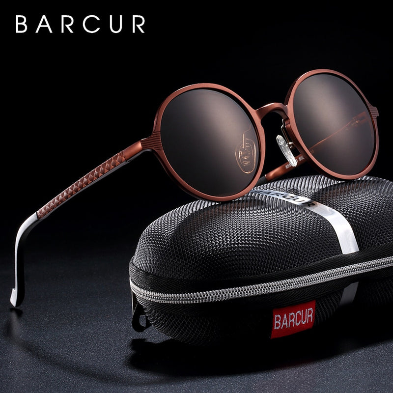 BARCUR Hot Black Goggle Male Round Sunglasses Luxury Brand Men Glasses Retro Vintage Women Sun Glasses UV400 Eyewear - KiwisLove