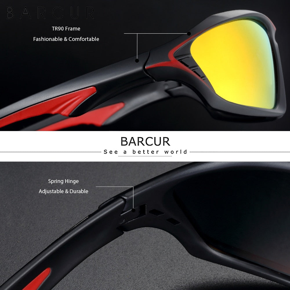 BARCUR TR90 Frame Brand Design Sport Men Sunglasses Polarized Sun Glasses Women Eyewear Driving Mirror Shades UV400 - KiwisLove