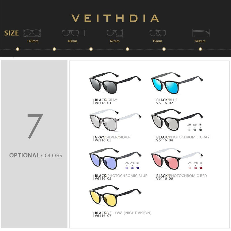 VEITHDIA Polarized Sunglasses UV400 Photochromic Men Women Fishing Camping Hiking Driving Sports Eyewear For Male/Female - KiwisLove