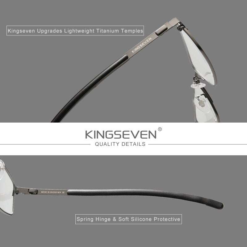 KINGSEVEN Men's Glasses Ultralight Optical Glasses Titanium Material Frame Myopia Prescription Eyeglasses Silicone Temple Design - KiwisLove