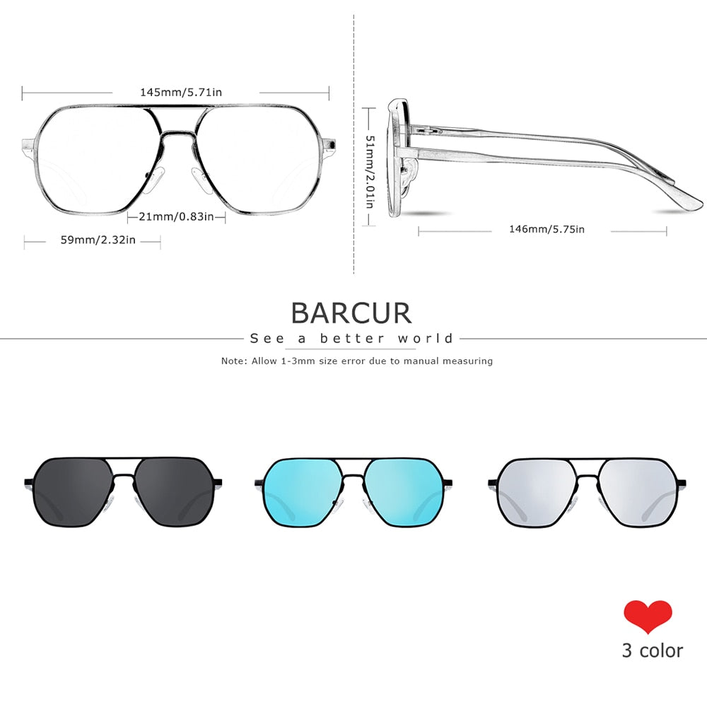 BARCUR Square Aluminium Magnesium Sunglasses For Men Vintage Women Sun GLasses Eyewear Oculos De Sol - KiwisLove