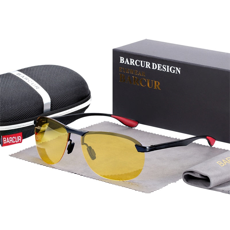 BARCUR New Men Sunglasses Pilot Driving Sun glass Polarized Aluminum Magnesium Driving Glasses gafas de sol shades - KiwisLove