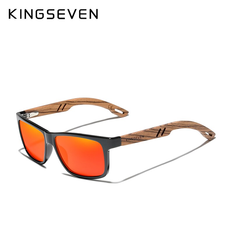 KINGSEVEN 2019 Polarized Square Sunglasses Men Women Zebra Wooden Frame Mirror Flat Lens Driving UV400 Eyewear - KiwisLove
