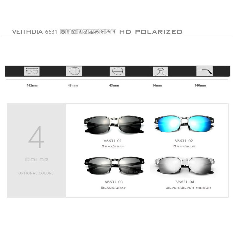 VEITHDIA Sunglasses Aluminum Magnesium Polarized UV400 Lens Vintage Sun Glasses Eyewear Accessories Sun Glasses Men/Women 6631 - KiwisLove