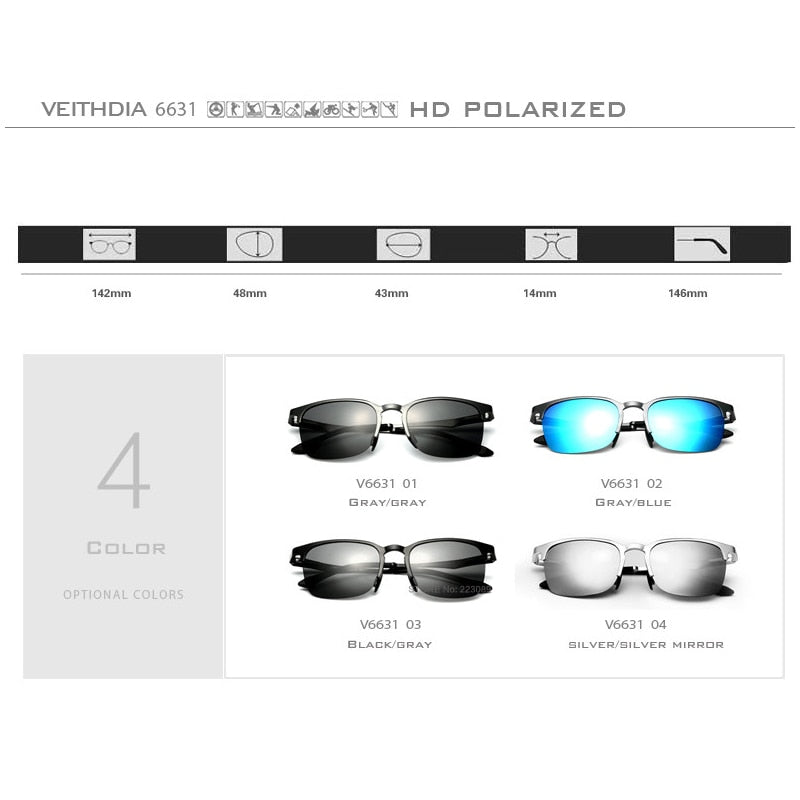 VEITHDIA Sunglasses Aluminum Magnesium Polarized UV400 Lens Vintage Sun Glasses Eyewear Accessories Sun Glasses Men/Women 6631 - KiwisLove