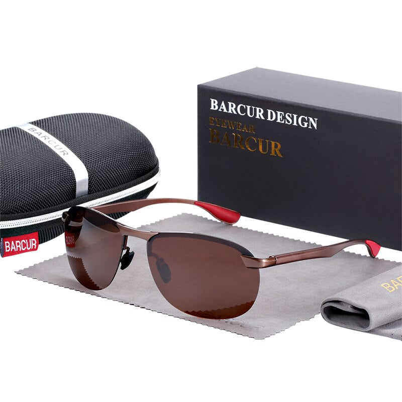 BARCUR New Men Sunglasses Pilot Driving Sun glass Polarized Aluminum Magnesium Driving Glasses gafas de sol shades - KiwisLove