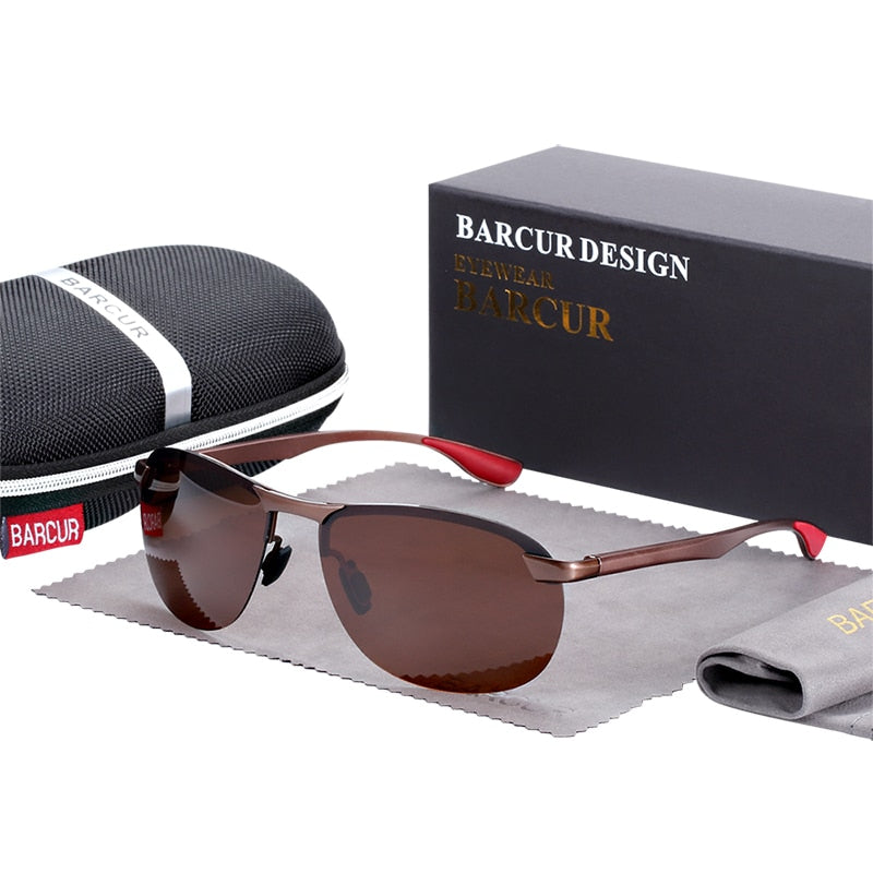 BARCUR New Men Sunglasses Pilot Driving Sun glass Polarized Aluminum Magnesium Driving Glasses gafas de sol shades - KiwisLove