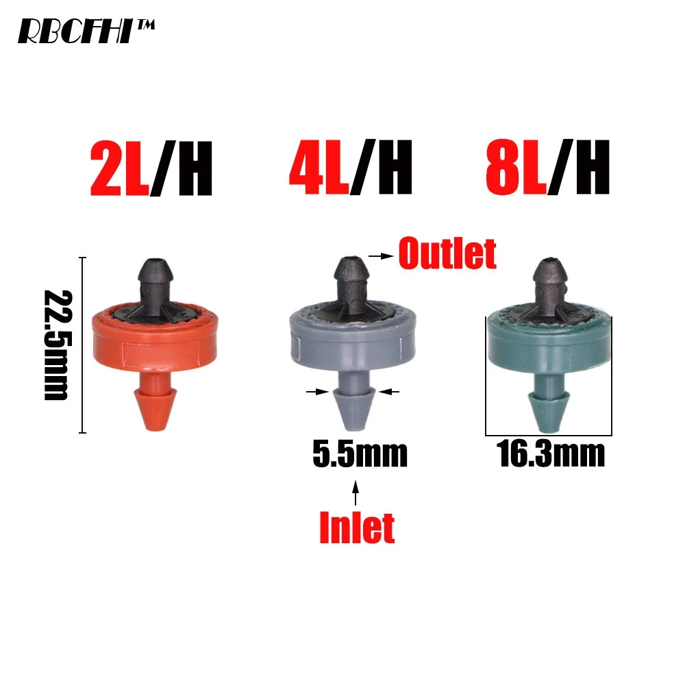 50PCS 2L 4L 8L/H Pressure Compensation Dropper Agricultura Irrigation Emitter Garden Drip for 1/4' PE Hose Greenhouse Watering