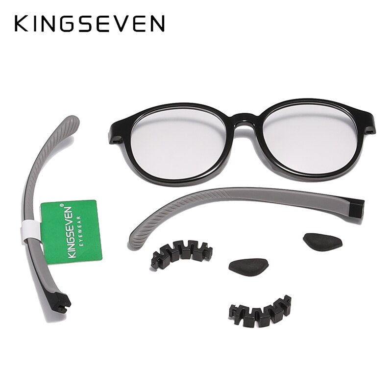 KINGSEVEN Children Optical Lenses Anti-blue Square Blue Light Blocking Glasses Kids TR90 Flexible Computer Gaming Clear Eyewear - KiwisLove