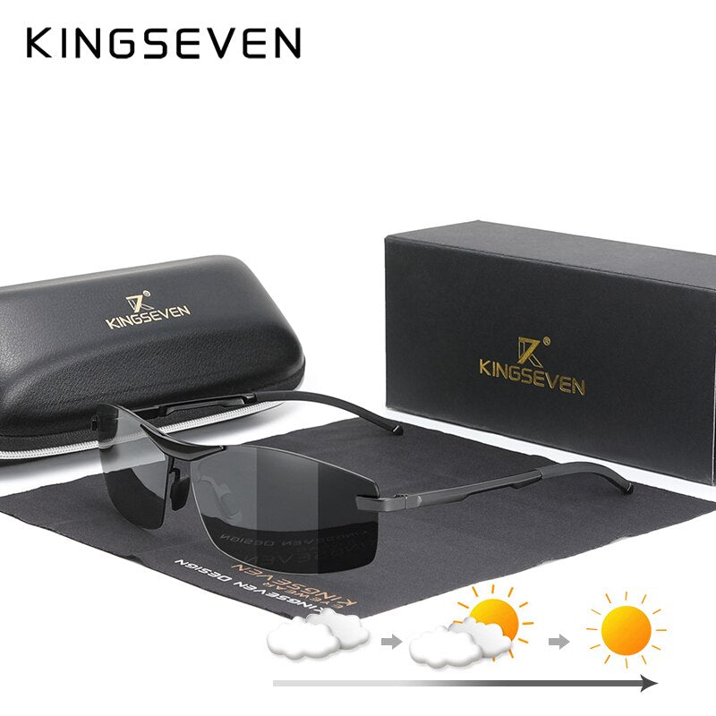 KINGSEVEN Updated Aluminum Photochromc Sunglasses Men Polarized Driving Chameleon Glasses Male Change Color Sun Glasses Eyewear - KiwisLove