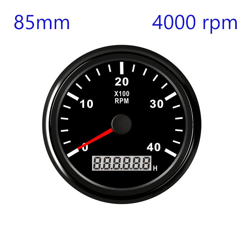 85mm REV Counter Car Boat tachometer + sensor Car Truck Tacho Marine RPM Meter with LCD Hourmeter 4000 RPM Red Backlight 12V/24V - KiwisLove