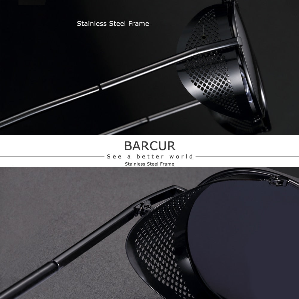 BARCUR Retro Round Polarized Steampunk Sunglasses Men Sun Glasses For Women Vintage Style UV400 - KiwisLove