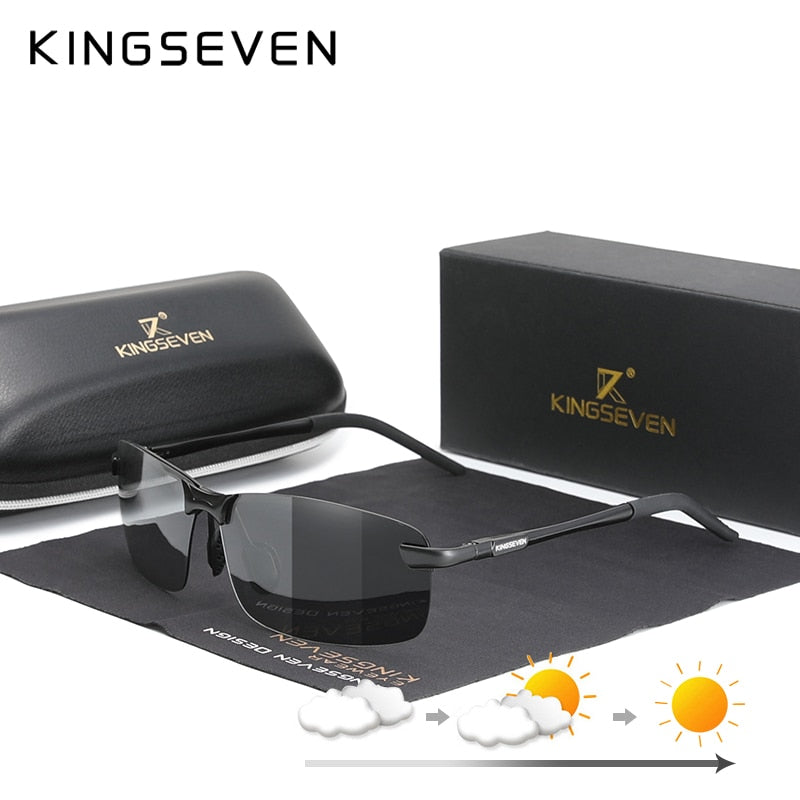 KINGSEVEN 2021 Sunglaases Men Photochromic Polarized Sunglasses Aluminum Frame UV400 Sun Glasses Male Eyewear Driving Glasses - KiwisLove