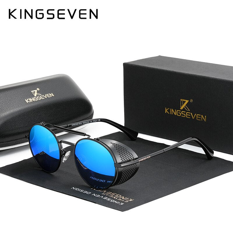 KINGSEVEN Fashion Gothic Steampunk Sunglasses Polarized Men Women Brand Designer Vintage Round Metal Frame Sun Glasses Eyewear - KiwisLove
