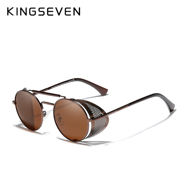 KINGSEVEN Fashion Gothic Steampunk Sunglasses Polarized Men Women Brand Designer Vintage Round Metal Frame Sun Glasses Eyewear - KiwisLove
