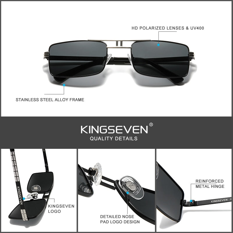New Arrived KINGSEVEN Polarized Sunglasses Stainless Steel Vintage Frame Brand Rectangle Design Driving Fishing Sun glasses N760 - KiwisLove