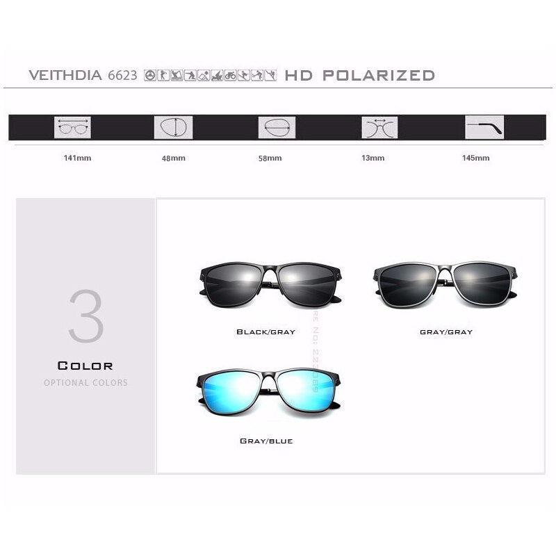 VEITHDIA Original Box Aluminum Magnesium Brand Designer Men's Sunglasses Polarized Lens Vintage Sun Glasses For Men gafas VT6623 - KiwisLove