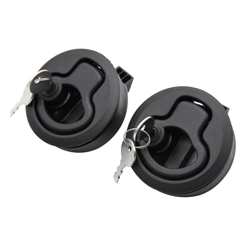 2Pcs Round Plastic Locking Lift Handle Flush Pull Latches For RV Yacht Marine Boat Round Deck Hatches With keys Black - KiwisLove