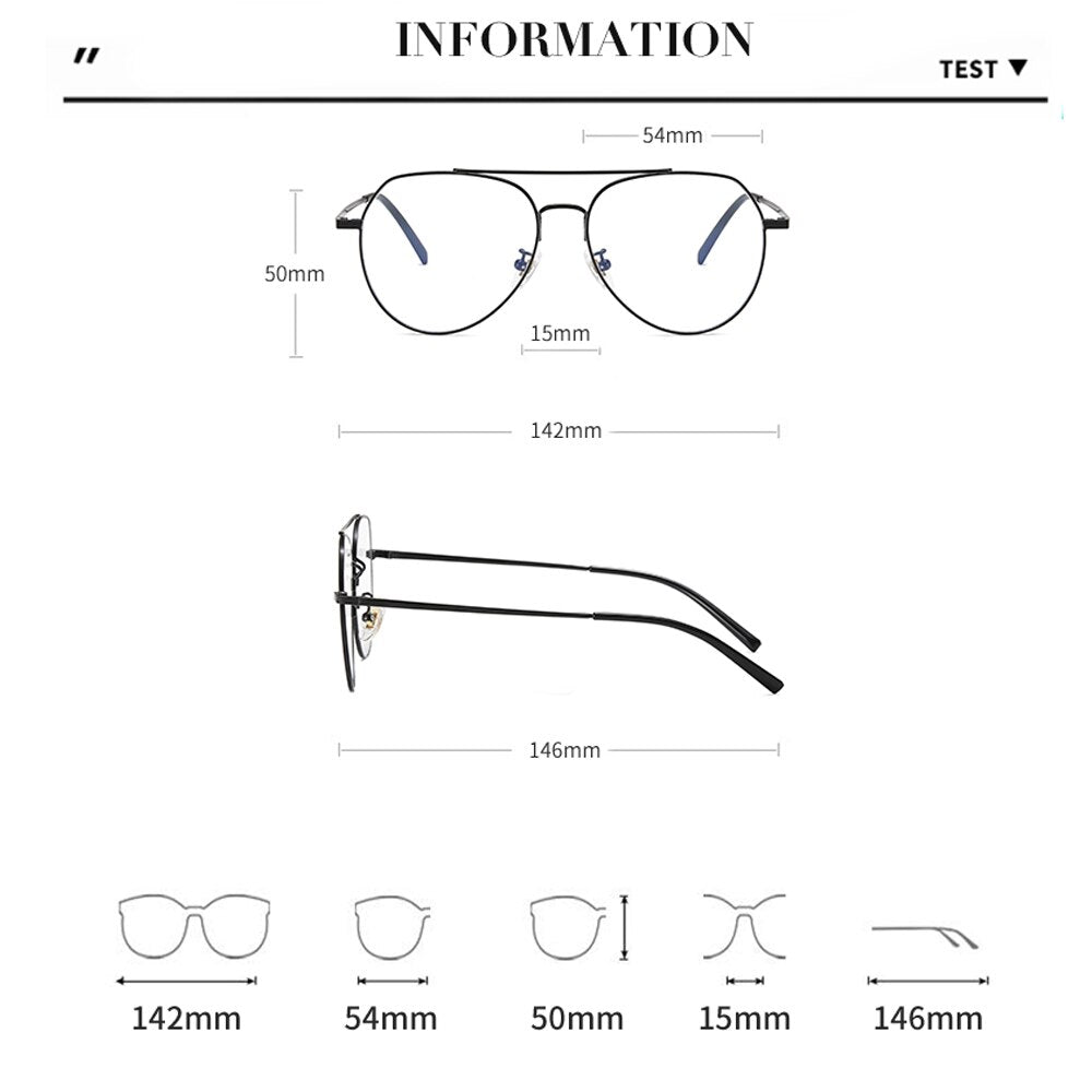 Men Women Glasses Anti Blue Light Laser Fatigue Computer Goggles Myopia Eyeglasses Male Fashion Pilot Optical Unisex F90274 - KiwisLove