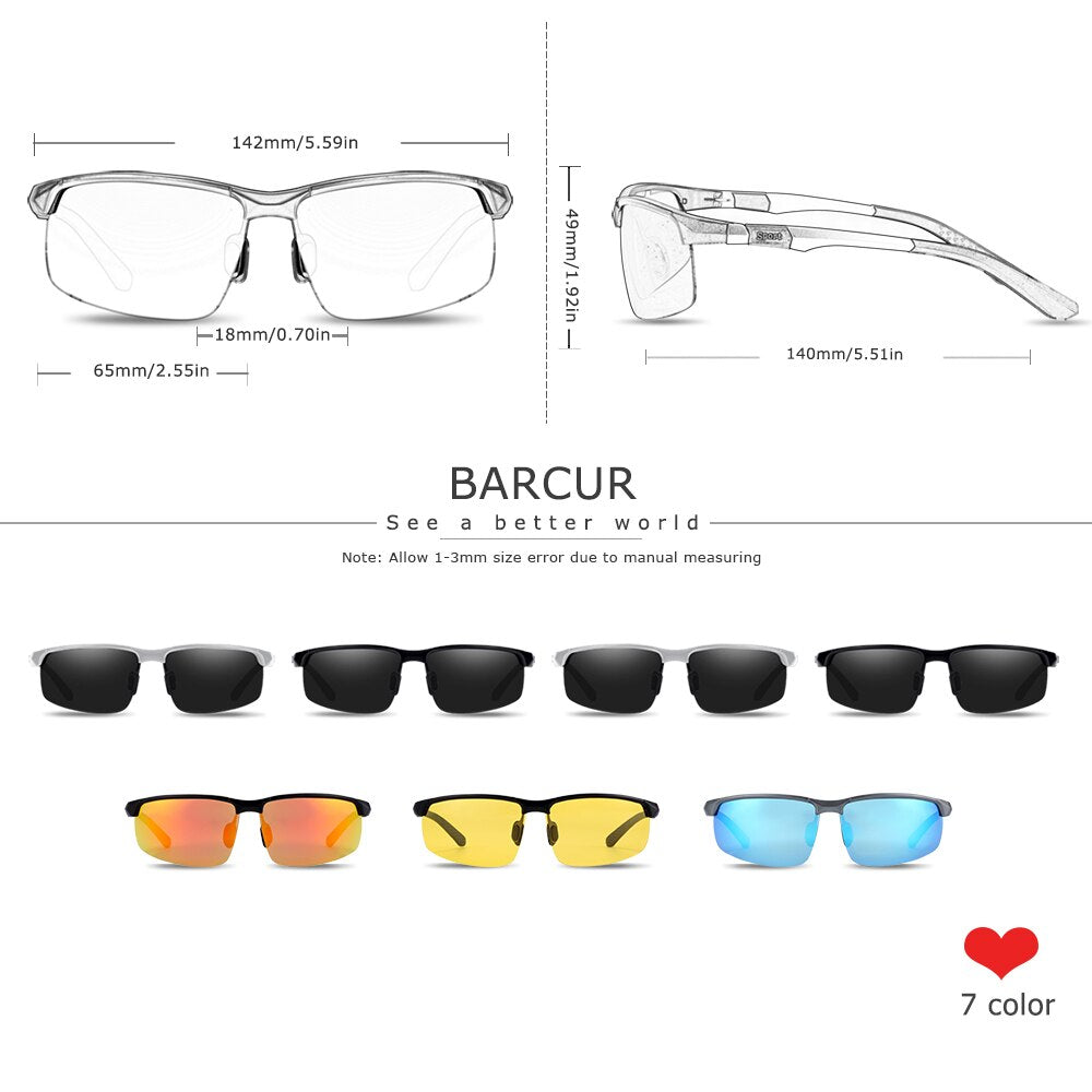 BARCUR Aluminium Magnisium Sport Sunglasses Polarized Light Weight Driving Glases Men Women - KiwisLove