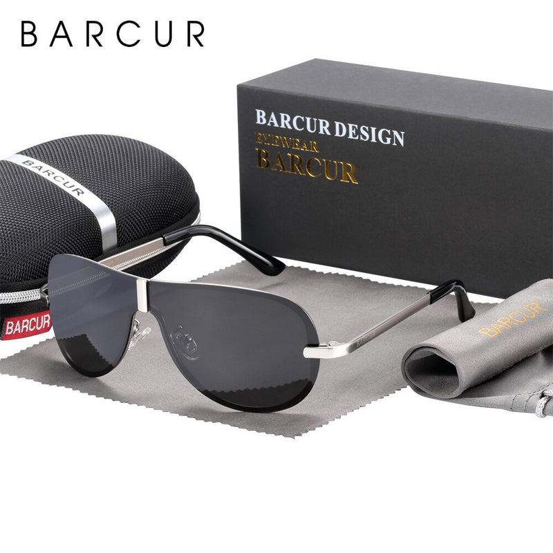 BARCUR Polarized Black Sunglasses Male Rimless Yellow Glasses Men Driving Night Vision Eyewear Accessories Oculos - KiwisLove