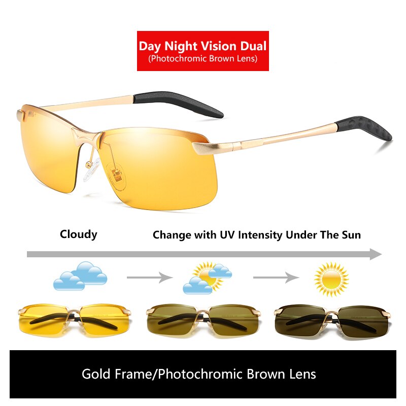 Sunglasses Men Day Night Vision Goggles Anti-glare UV400 For Driving Outdoor Sports Photochromic Yellow Len Polarized Eyewear - KiwisLove
