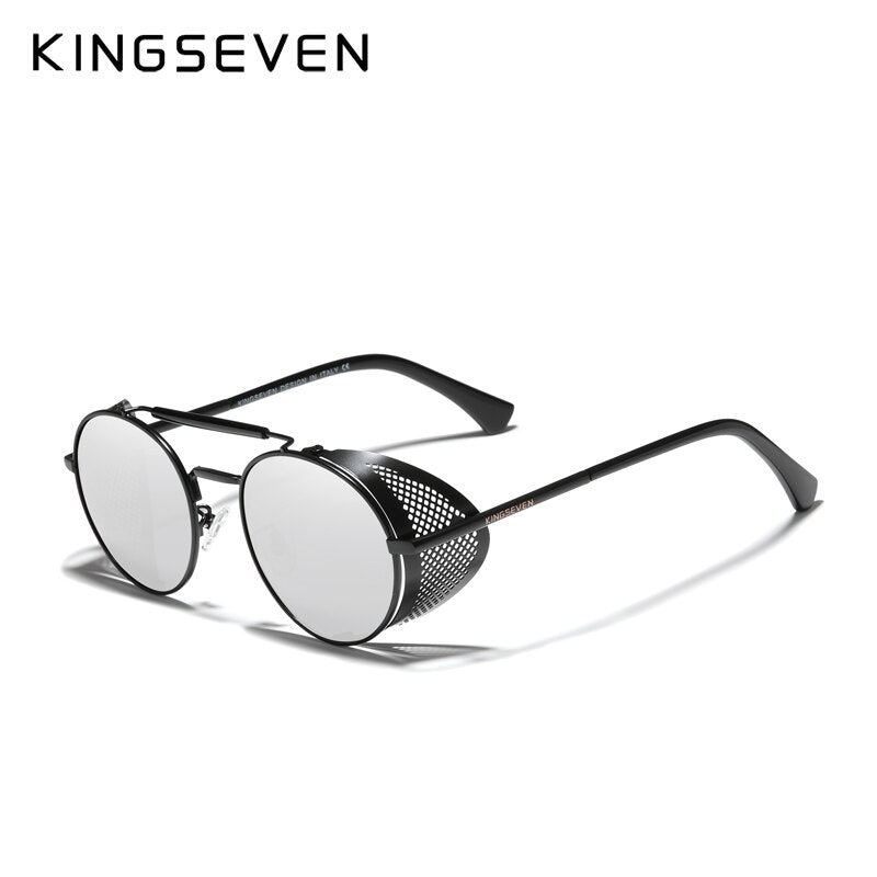 KINGSEVEN Fashion Gothic Steampunk Sunglasses Polarized Men Women Brand Designer Vintage Round Metal Frame Sun Glasses Eyewear - KiwisLove