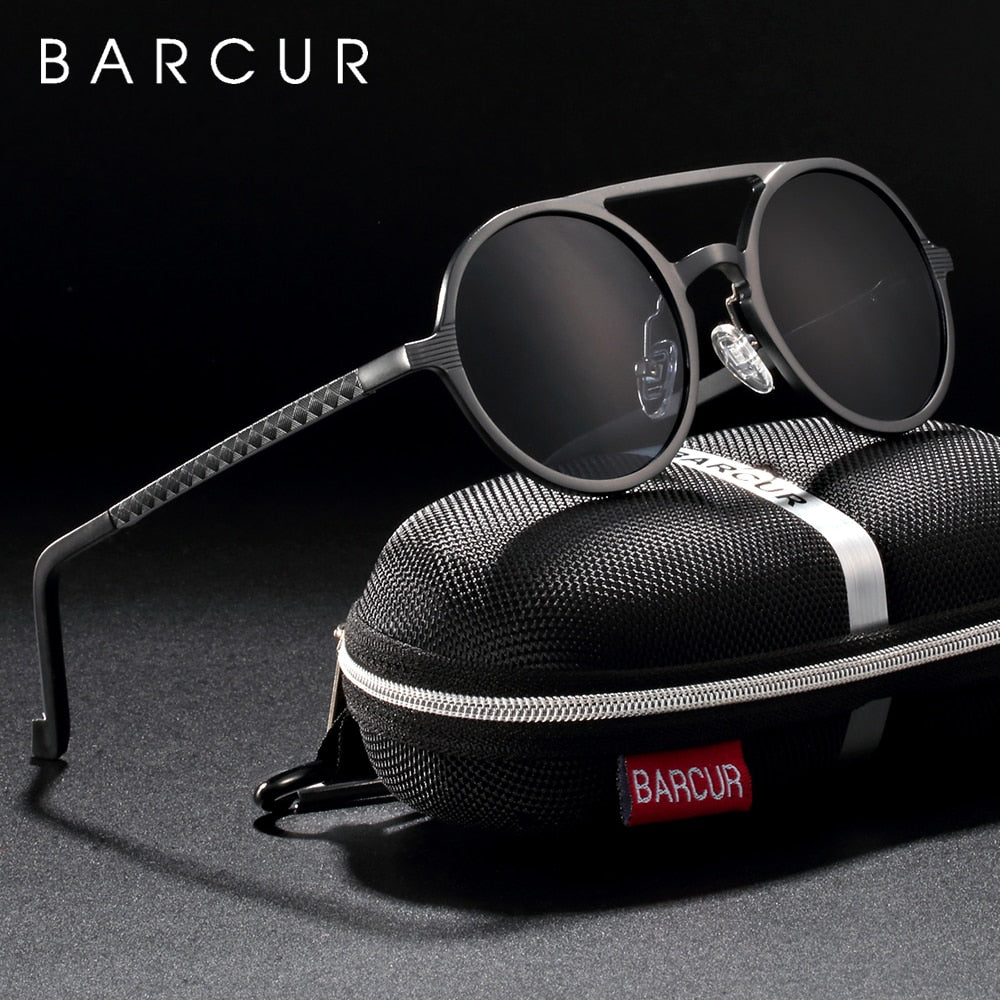 BARCUR Vintage Aluminum Magnesium Sun glass Men Polarized Sunglasses Round Steampunk Shades Brand Designer Eyewear - KiwisLove