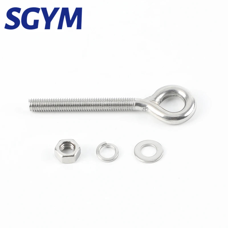 SGYM M5/M6/M8/M10 304 Stainless Steel Sheep Eye screw Bolt Lifting Ring/Hook With Nuts Washers And Spring Washer Closed Hook