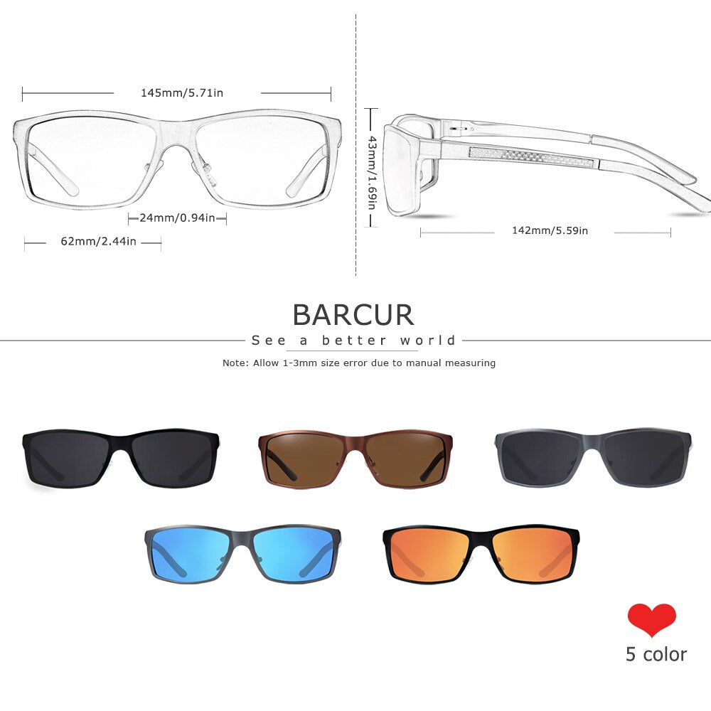 BARCUR Classic Square Polarized Sunglasses Men Aluminium Driving Sun glasses Male Shades Oculos de sol masculino - KiwisLove