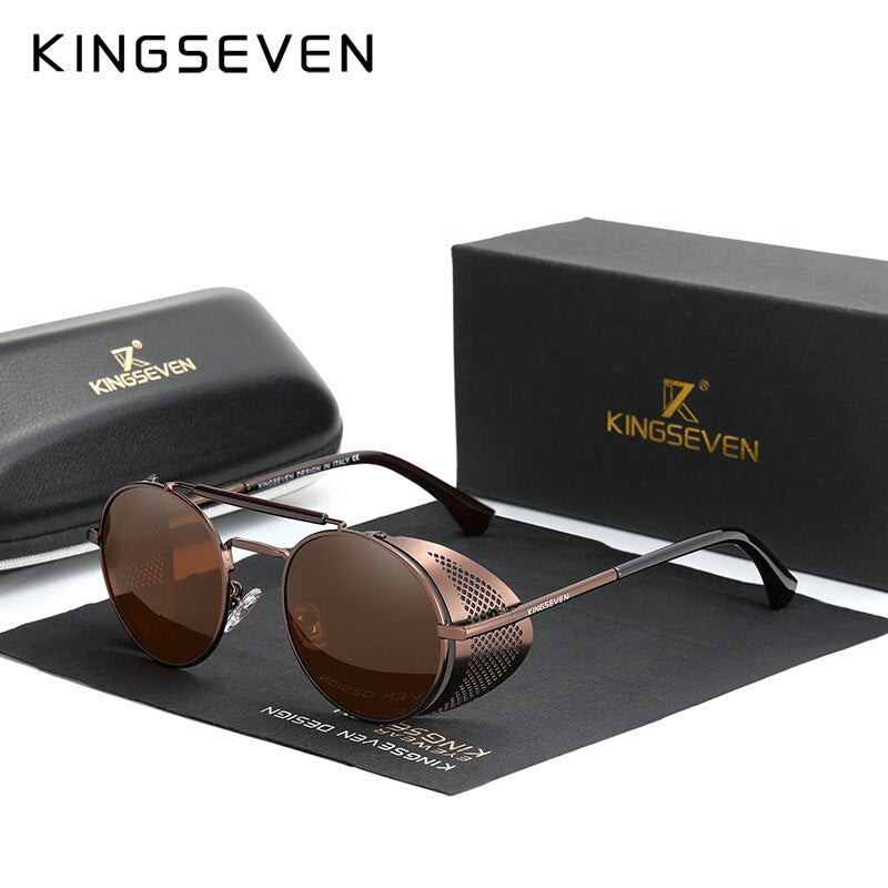 Genuine KINGSEVEN Retro Round Steampunk Sunglasses Men Retro Women Sun Glasses Shades Vintage Travel Eyewear Gafas De Sol 7550 - KiwisLove