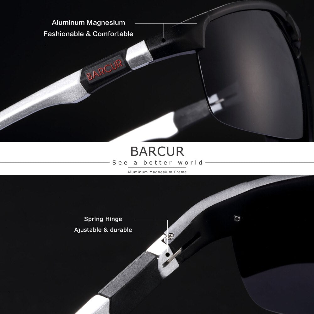 BARCUR Aluminium Magnisium Sport Sunglasses Polarized Light Weight Driving Glases Men Women - KiwisLove