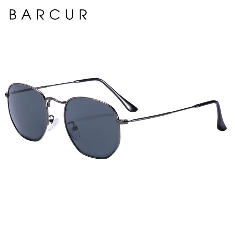 BARCUR Reflective Sunglasses Women Glass Lens Sun Glasses Men Stainless Steel Frame Eyewear Mirror Hexagon Oculos De Sol - KiwisLove