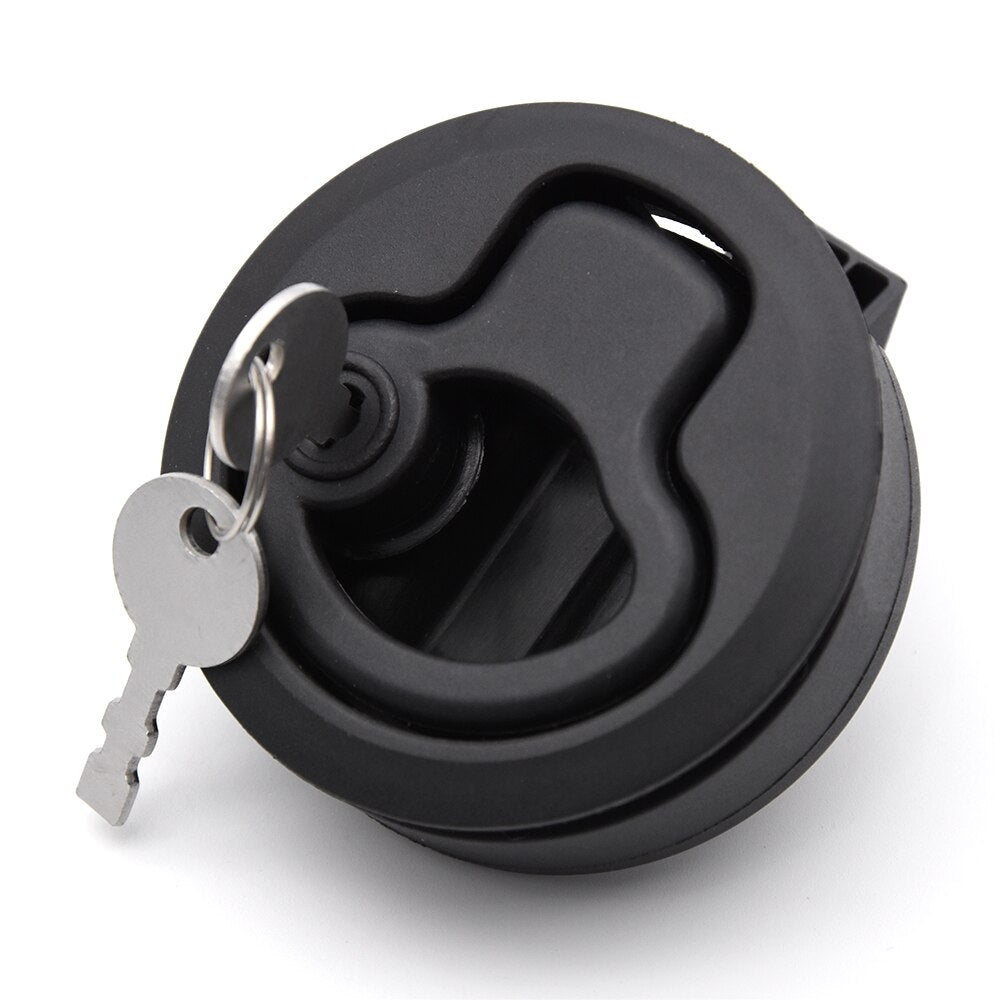 6/4/2PCS Marine Boat Round Deck Lock With Key Black Plastic Flush Pull Slam Latches Lift Ring Handle for Yacht RV Deck Hatches - KiwisLove