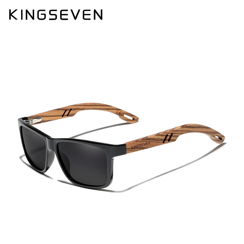 KINGSEVEN 2019 Polarized Square Sunglasses Men Women Zebra Wooden Frame Mirror Flat Lens Driving UV400 Eyewear - KiwisLove