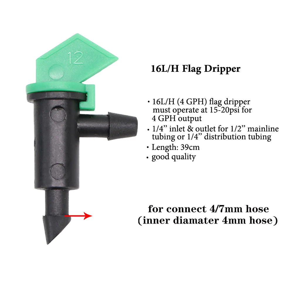 20/50pcs 4L/8L/16L/H Garden Irrigation Sprinkler Flag Shape Dripper 4mm Hose Connection Nozzles Plant Potted Watering  Dripper
