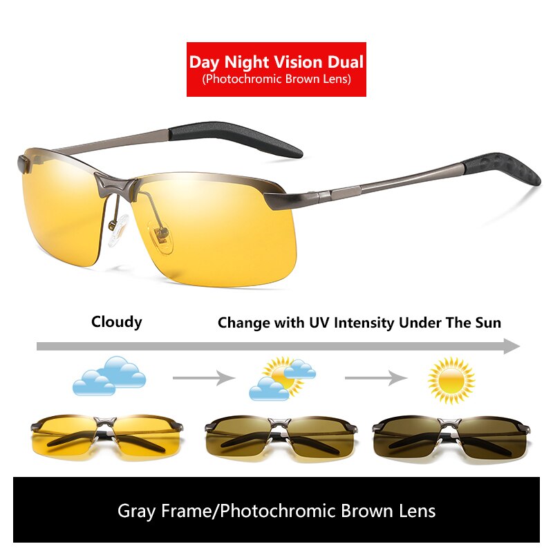 Sunglasses Men Day Night Vision Goggles Anti-glare UV400 For Driving Outdoor Sports Photochromic Yellow Len Polarized Eyewear - KiwisLove