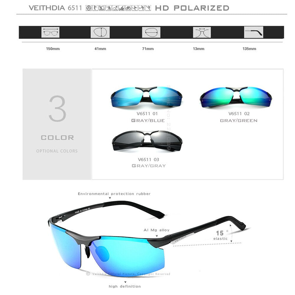 VEITHDIA Men's Sunglasses Aluminum Magnesium Outdoor Cycling Polarized UV400 Coating Mirror Sun Glasses Eyewear For Male  6511 - KiwisLove
