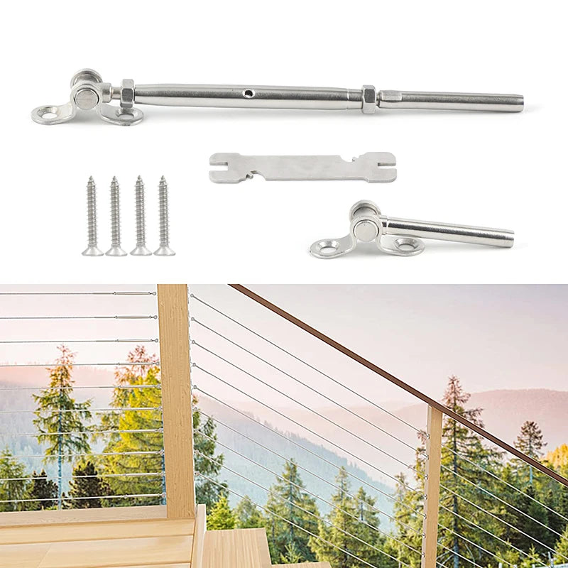 1Set Cable Railing Kit Angle 180°Adjustable 1/8" Swage Toggle Turnbuckle Hardware  T316 Stainless Steel for Wood Post